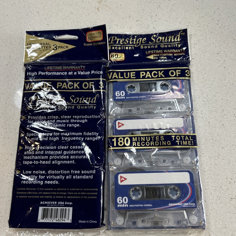 Vintage‎ Brand New Prestige Sound 3 Pack Of 60 Min. Cassettes. Set Of 2